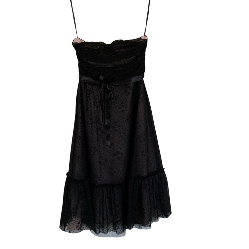 BCBGMaxazria Womens Strapless‎ Black Lace Midi Dress Size M Special Event Girly